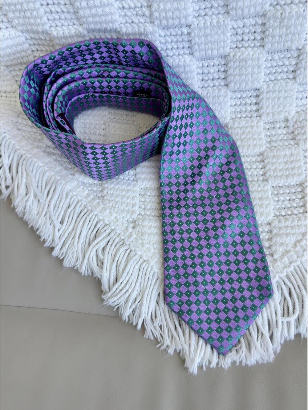 Charvet Place Vendôme Purple and Green Diamond Pattern Silk Tie